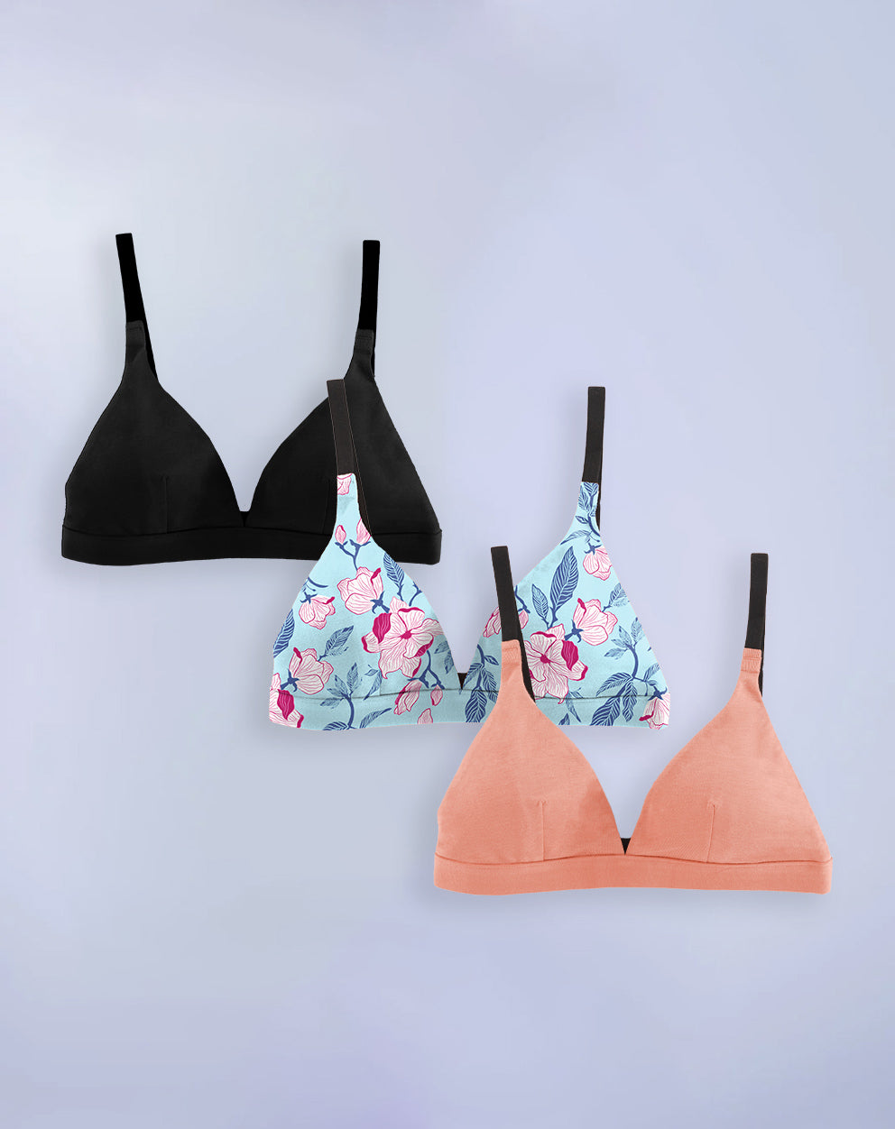 PURESOFT ADJUSTABLE TRIANGLE BRA - PACK OF 3 - SOLIDS & PRINT