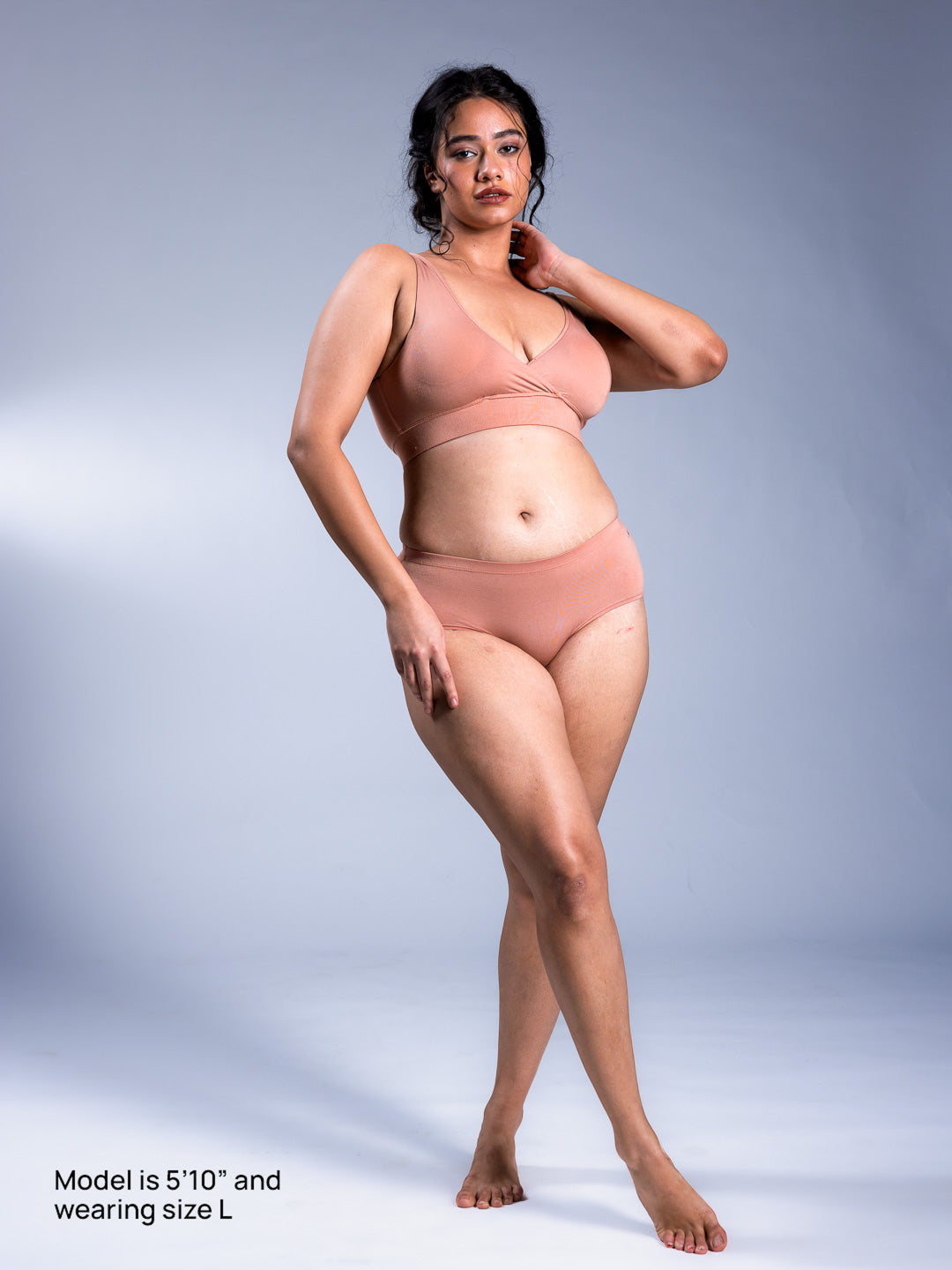 Women Padded Plunge Bra Almond Nude Front