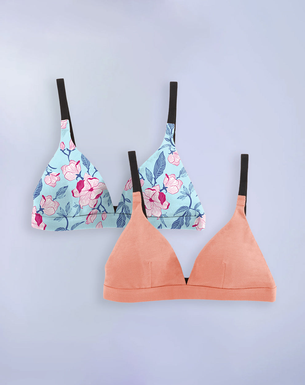 PURESOFT ADJUSTABLE TRIANGLE BRA - PACK OF 2 - ALMOND NUDE & SPRING