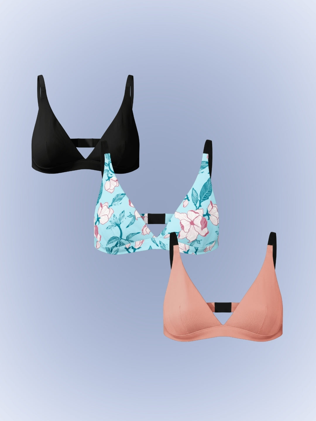 PURESOFT ADJUSTABLE TRIANGLE BRA - PACK OF 3 - SOLIDS & PRINT
