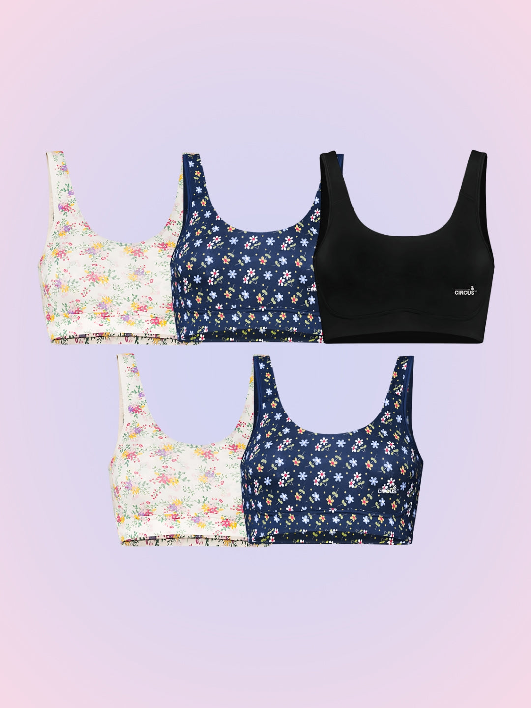 LOW IMPACT SPORTS BRA  - PACK OF 5 - SOLIDS & PRINTS