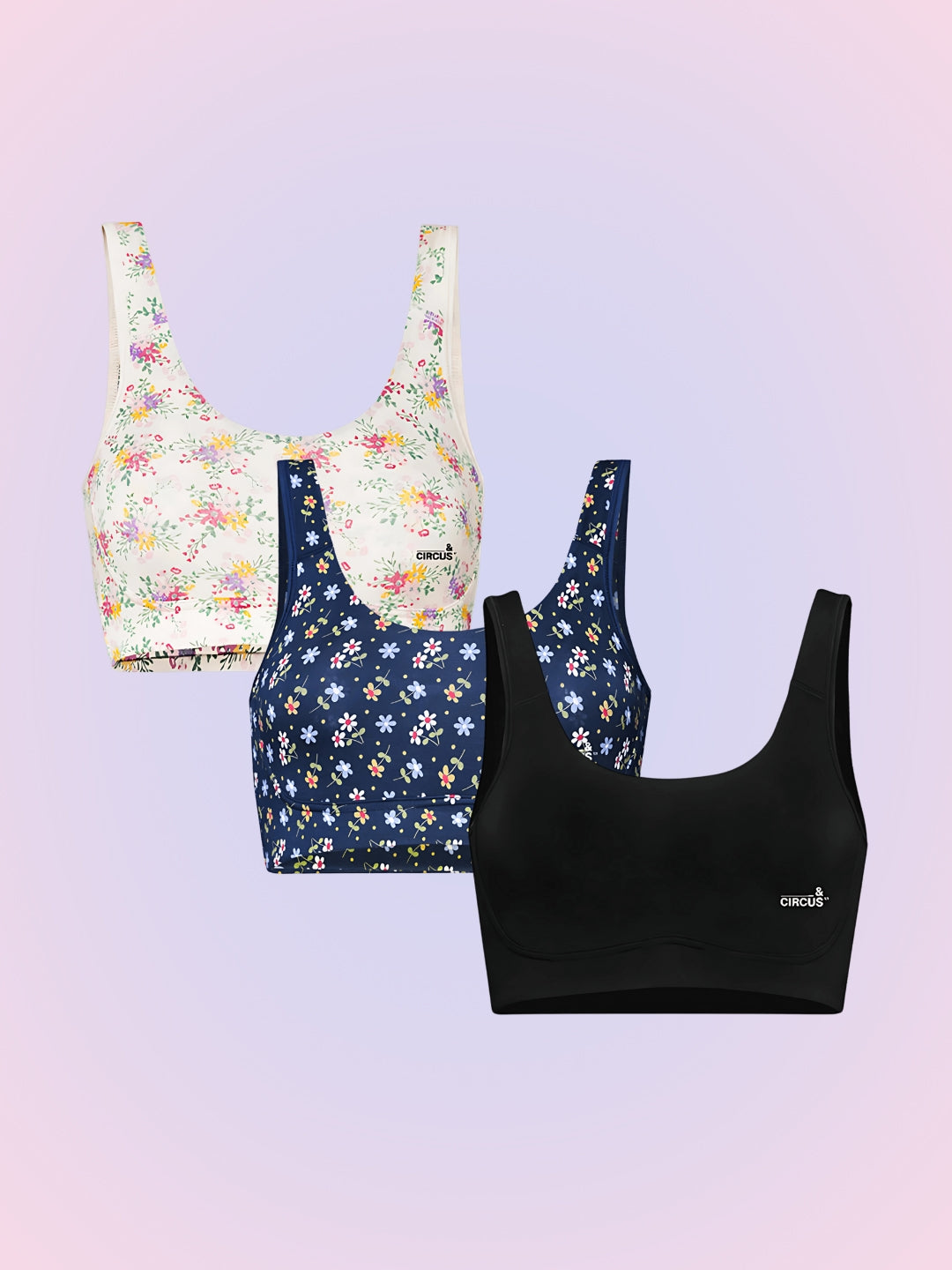 LOW IMPACT SPORTS BRA  - PACK OF 3 - SOLIDS & PRINTS
