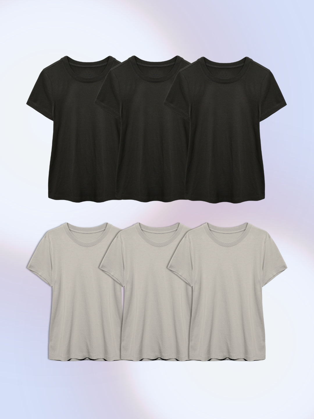 Women's Crew Neck T-shirt - Pack Of 6 - 90% Dark & Nonchalant Grey